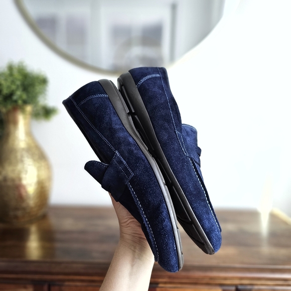 ? Bruno Magli Benito Flex Suede Penny Loafers Navy Blue Size 12M Made in Italy